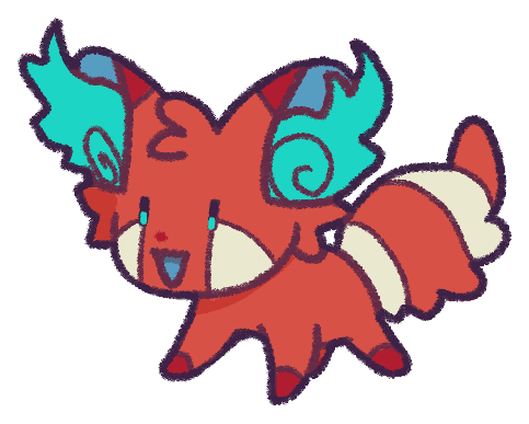 a small red panda or fox-like creature with blue fire accents
