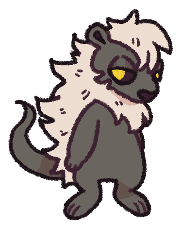 a bipedal grey rodent-like creature with a light cream mane