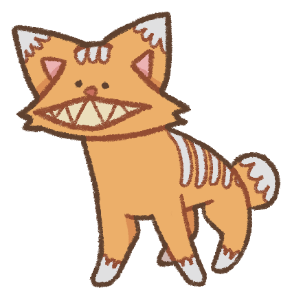 an orange tabby cat-like creature with a strange toothy mouth