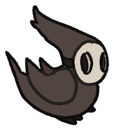 a small black bird creature with a long whispy crest and a simplistic white mask for a face